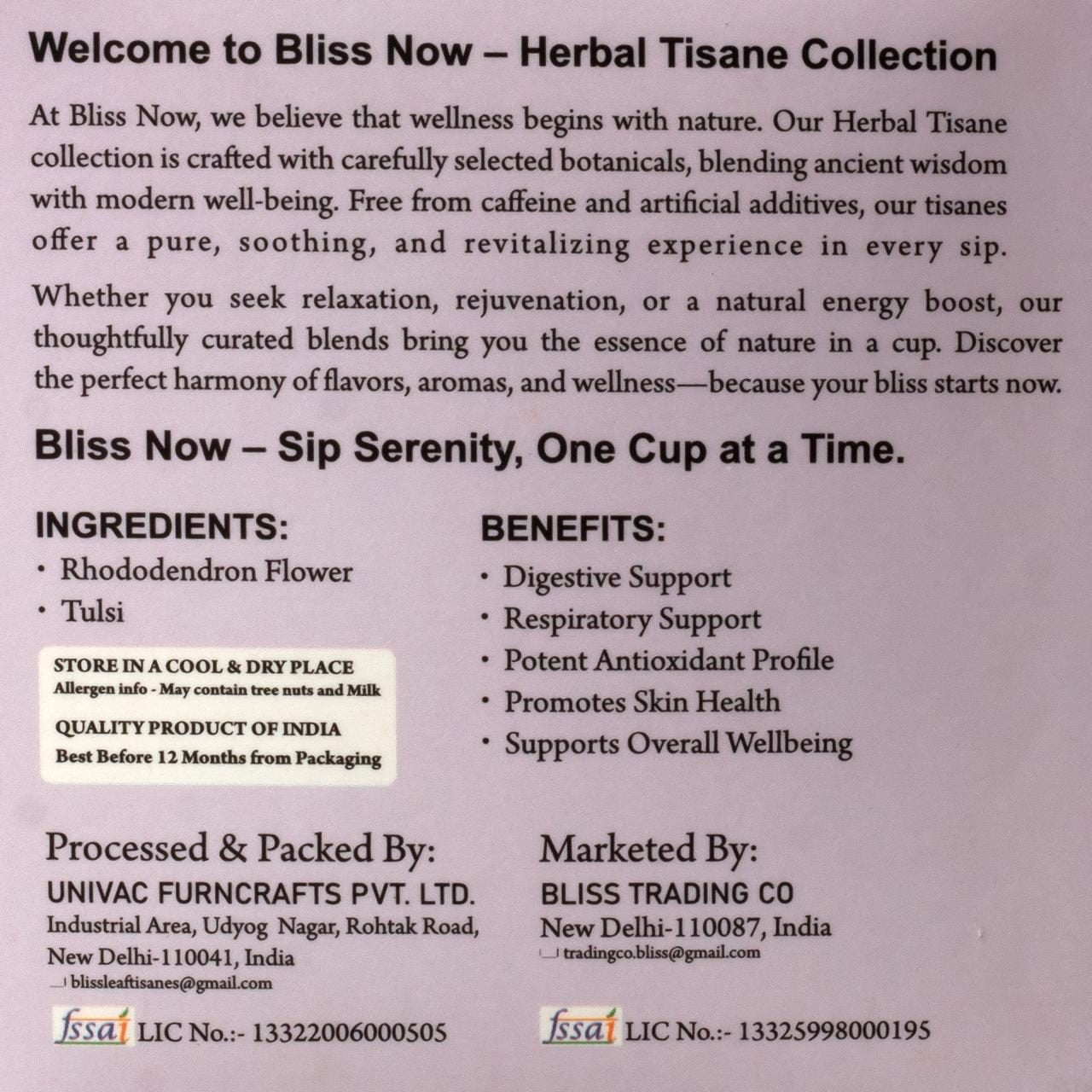 Blissnow.in,Rhododendron_Tulsi_ skin detox, health and wellness, clear skin, tasty, Herbal detox, herbal tea, Herbal infusion, Blissnow, 